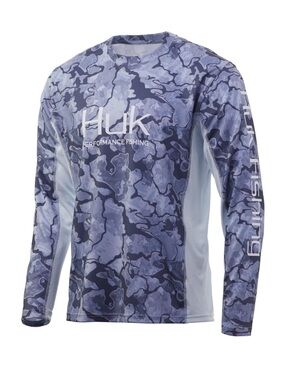Huk Men’s Long Sleeve Rash Guard - Blue Camouflage Size Largr